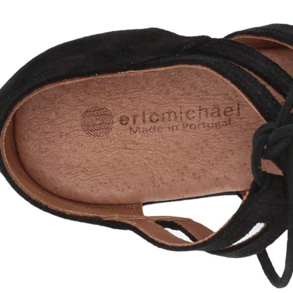 Eric Michael Ellie Black Leather Suede Lace up Sandals Flat Heel Boho Shoes 40 - Picture 3 of 11